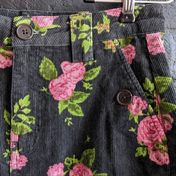 Retro Floral Corduroy Mini Skirt Dark Romance Boho Chic Grunge Grey Femme Skirt - Picture 2 of 5